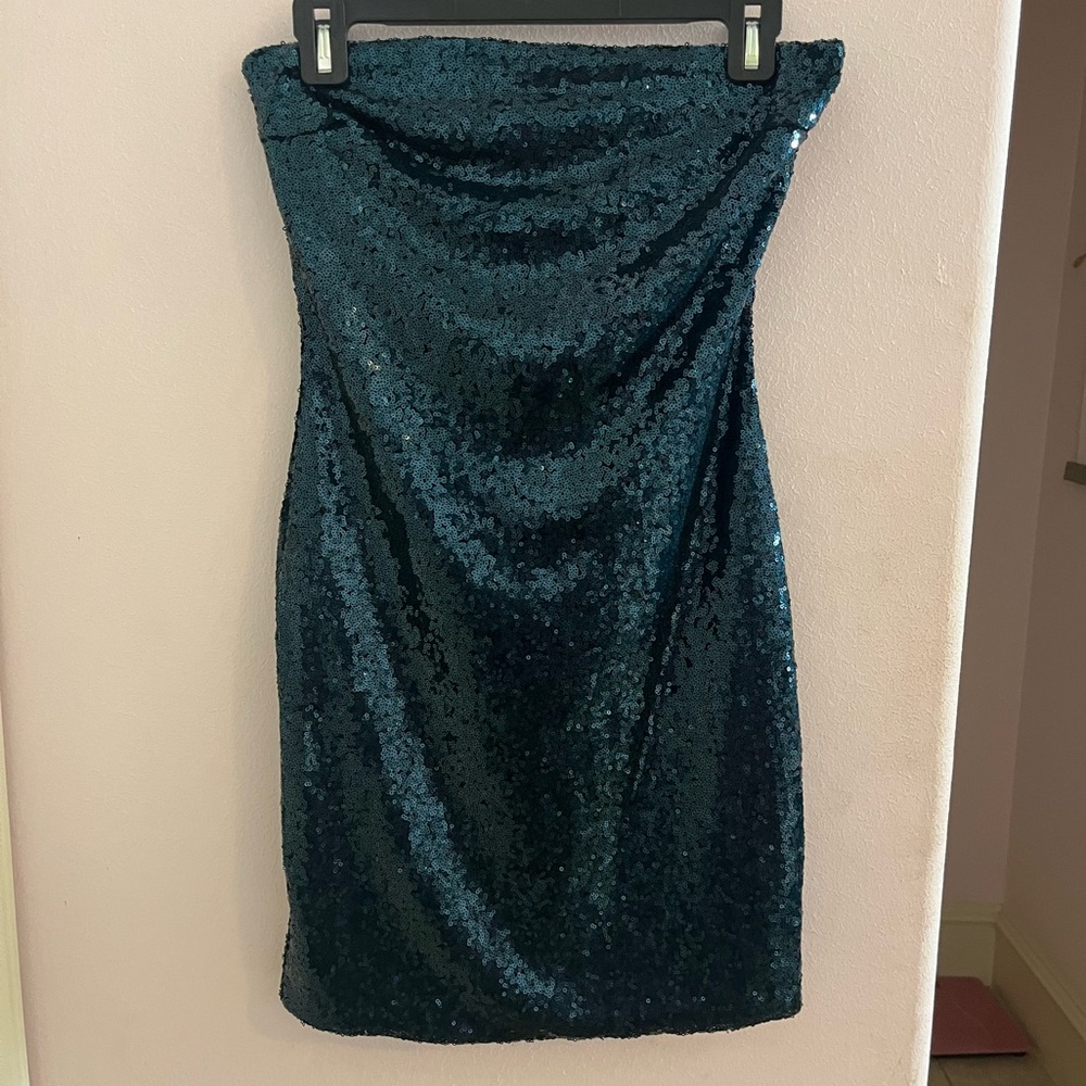Windsor Strapless Sequin Dress in Dark Teal